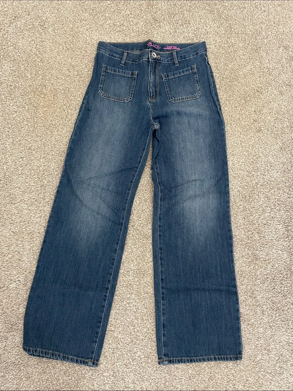 The Children's Place Dark Blue Wide-Leg Jeans with Front Patch Pockets